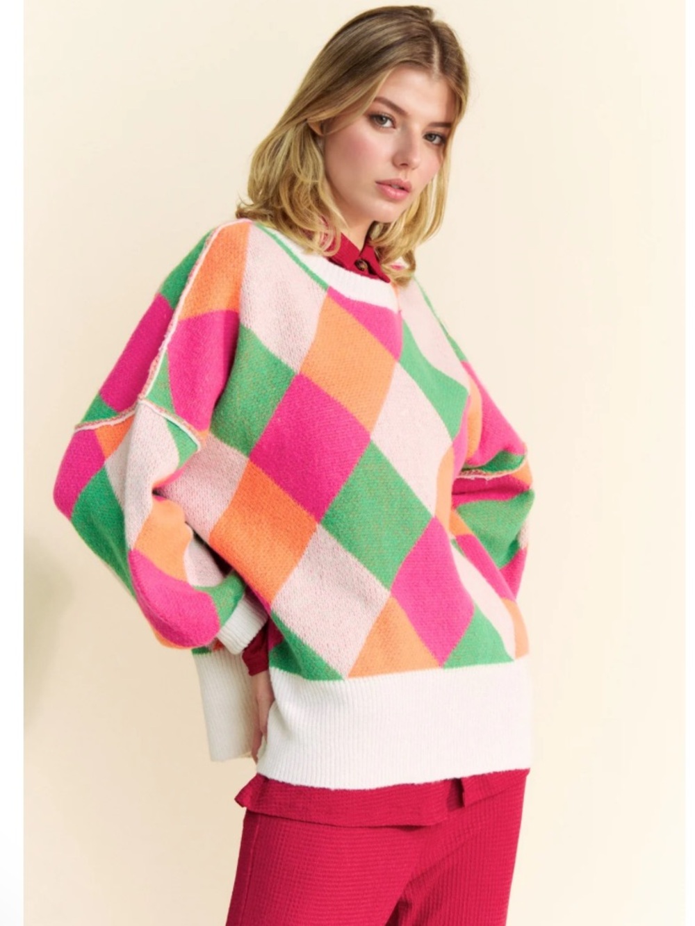 NWT Davi & Dani Diamond Pattern Knit Sweater